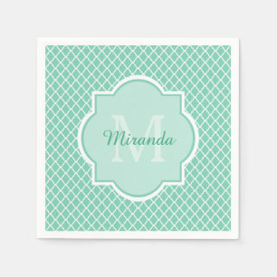 Guardanapo De Papel Monograma elegante de Quatrefoil do verde da