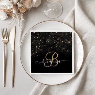 Guardanapo De Papel Monograma Elegante Glitter Diamond Glitter Dourado