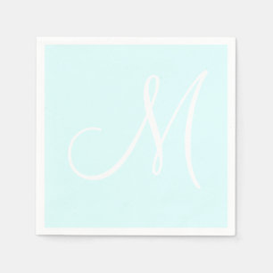 Guardanapo De Papel Monograma Elegante Grande Branco Ciano Pastel