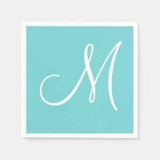 Guardanapo De Papel Monograma Elegante Grande Branco | Pastel Teal