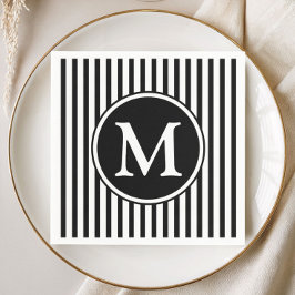Guardanapo De Papel Monograma Elegante Listras Pretas e Brancas