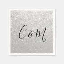 Monograma Elegante Silver Glitter Wedkins