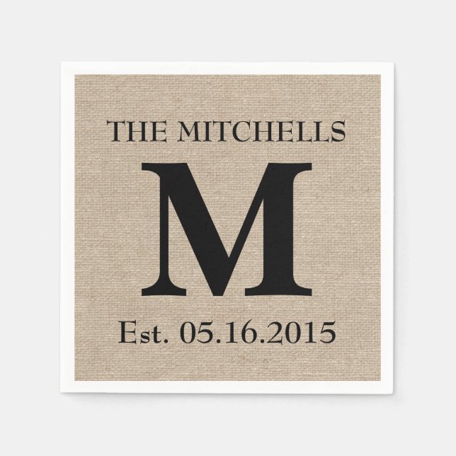 Guardanapo De Papel Monograma faux linen burlap chic primor (Frente)
