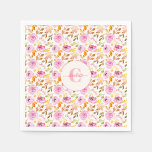 Guardanapo De Papel Monograma Floral, cor-de-água, cor-de-rosa-verão