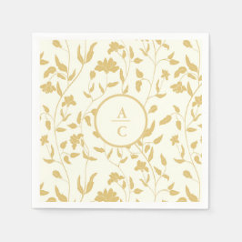 Guardanapo De Papel Monograma Floral de Casamento com Nata de Ouro