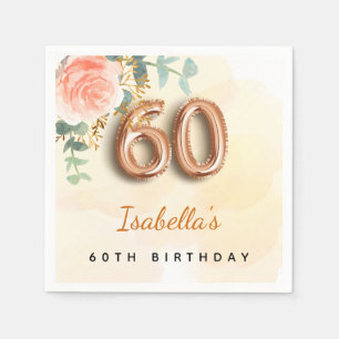 Guardanapo De Papel monograma floral de rosa de ouro eucalipto, de 60 