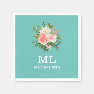 Guardanapo De Papel Monograma Floral e Teal Rosa