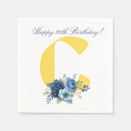 Guardanapo De Papel Monograma Floral Marinho para 20º Aniversário