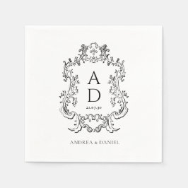 Guardanapo De Papel Monograma Floral Preto e Branco para Casamento