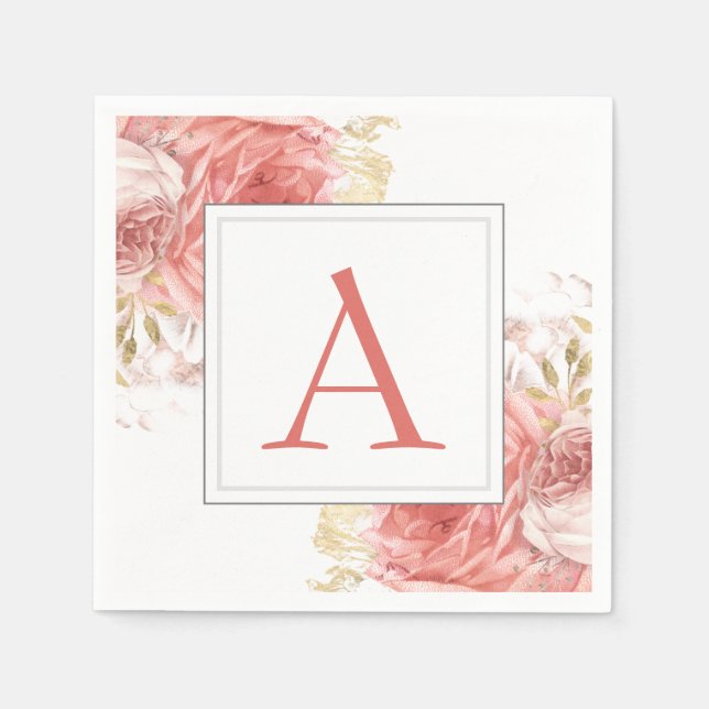 Guardanapo De Papel Monograma Floral Wedding Elegante Modern (Frente)