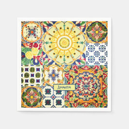 Guardanapo De Papel Monograma geométrico dos azulejos de laranja medit