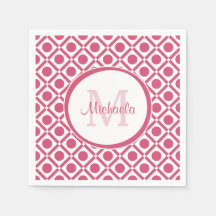 Monograma Geométrico Moderno Rosa e Branco Com Nom