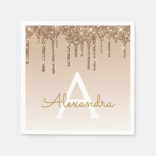 Guardanapo De Papel Monograma Glitter e Sparkle Dourado 50º Aniversári (Frente)