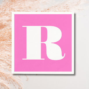 Guardanapo De Papel Monograma Grande e Elegante Branco   Rosa Neon
