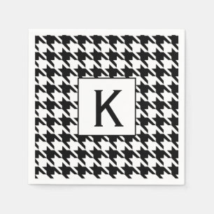Guardanapo De Papel Monograma Houndstooth preto e branco Pattetrn