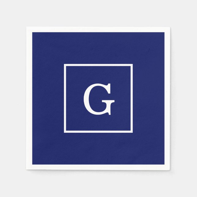 Guardanapo De Papel Monograma inicial com quadro branco azul marinho (Frente)