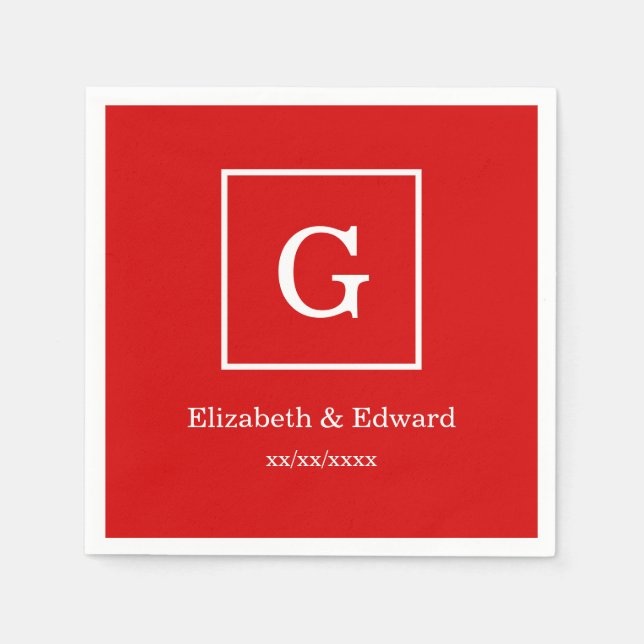 Guardanapo De Papel Monograma inicial com quadro branco vermelho (Frente)