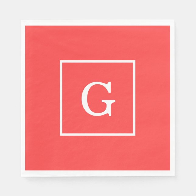 Guardanapo De Papel Monograma inicial do Coral Vermelho Branco (Frente)