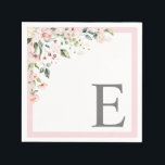 Guardanapo De Papel Monograma Inicial Floral em Aquarela Rosa Elegante<br><div class="desc">Celebre qualquer ocasião com esses guardanapos florais em aquarela rosa elegante e monogramados. Copyright Elegant Invites,  todos os direitos reservados.</div>