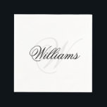 Guardanapo De Papel Monograma Inicial Personalizado Preto e Branco<br><div class="desc">Guardanapos de papel preto e branco personalizados com um nome e um monograma em uma fonte de letra elegante. Personalize facilmente esses guardanapos de cocktail padrão minimalistas online. Esses guardanapos de papel são perfeitos para aniversários,  casamentos,  chás de bebê e outros eventos.</div>