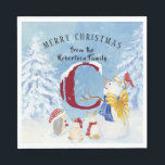 Guardanapo De Papel Monograma - Letra C Snowy Christmas Angel Snowman<br><div class="desc">Monograma - Letra C Snowy Christmas Angel Snowman. Doce,  fofo e tão charmoso anjo-neve e seus amigos da floresta,  o cardeal,  ouriço e um querido de coelhos estão tocando em uma terra maravilhosa de neve do inverno. Copyright,  Audrey Jeanne Roberts.</div>
