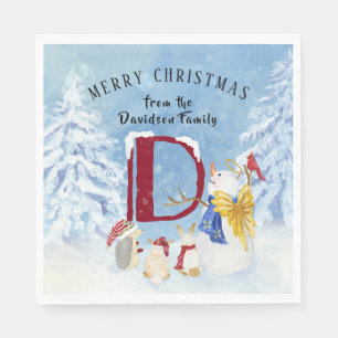 Guardanapo De Papel Monograma - Letra D Cute Angel Snowman Natal
