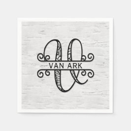 Guardanapo De Papel Monograma - Letra V com Nome da Família