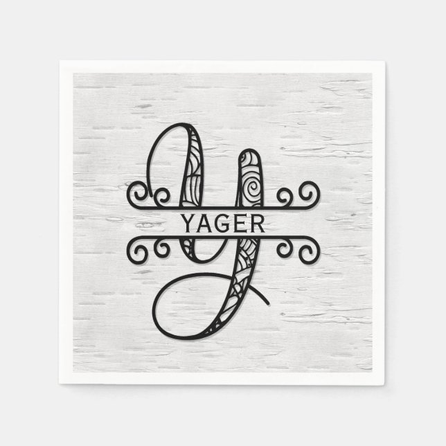 Guardanapo De Papel Monograma - Letra Y com Nome da Família (Frente)