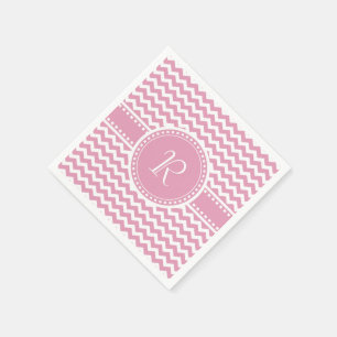 Guardanapo De Papel Monograma listrado cor-de-rosa e branco bonito de