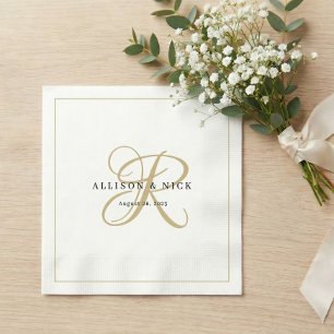 Guardanapo De Papel Monograma Minimalista Dourado Casamento Napkins