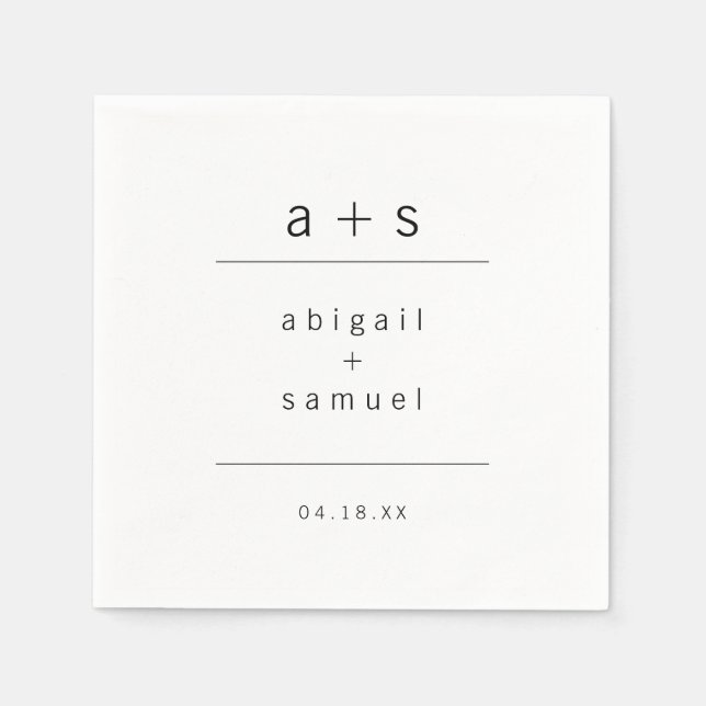 Guardanapo De Papel Monograma Moderno Casamento Negro e Branco Minimal (Frente)