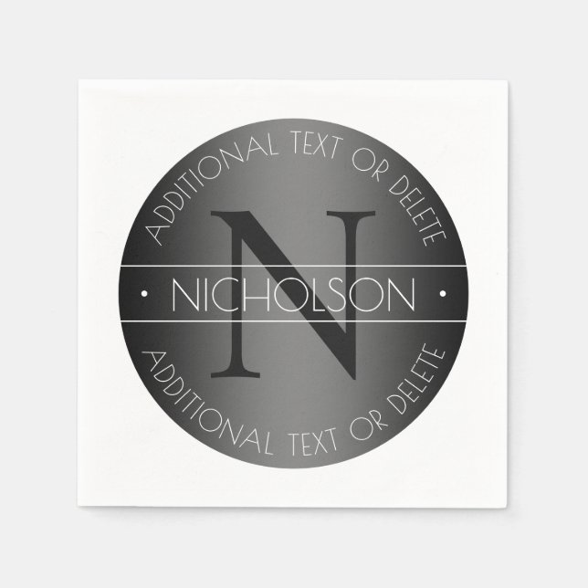 Guardanapo De Papel Monograma moderno elegante preto e branco sombread (Frente)