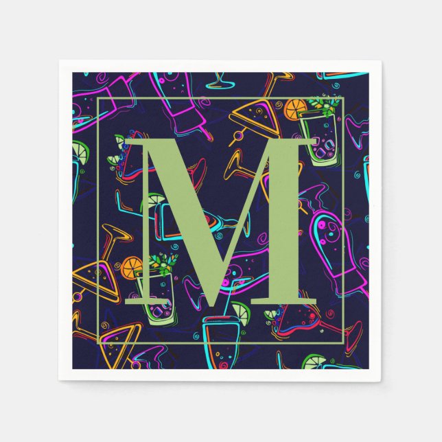 Guardanapo De Papel Monograma Moderno Misturado de Álcool Cocktails Fe (Frente)