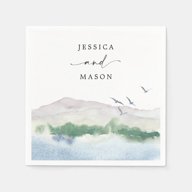 Guardanapo De Papel Monograma Mountain Lake Wedktail Napkin (Frente)