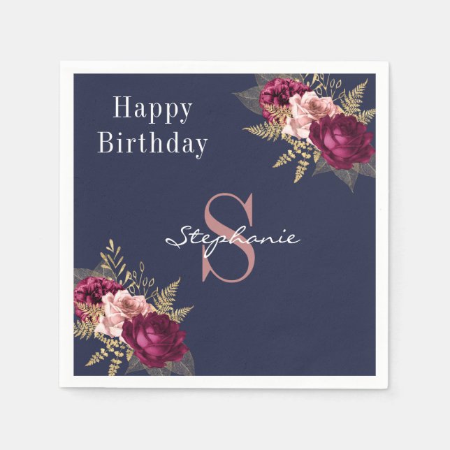 Guardanapo De Papel Monograma Nome personalizado Borgondy Dourado Cor- (Frente)