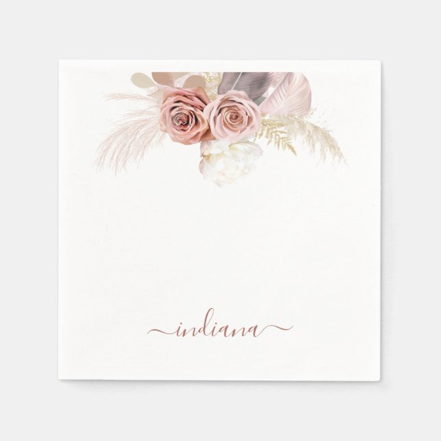 Guardanapo De Papel Monograma Pampas Grass Terracotta Personalizado Fl (Frente)