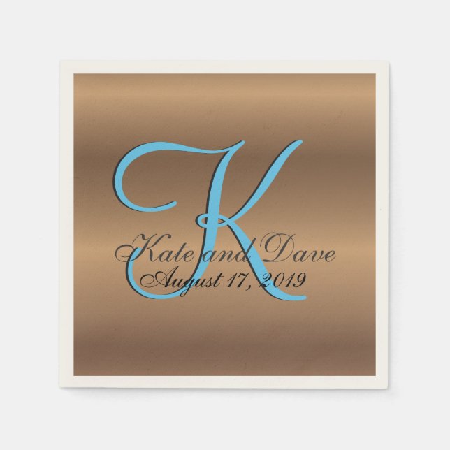 Guardanapo De Papel Monograma 🔑 Pecan de Na moda de bronze (Frente)