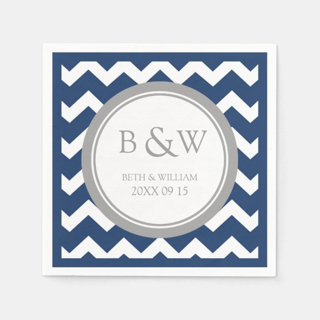 Guardanapo De Papel Monograma Personalizado Casamento Napkin Blue Cinz (Frente)