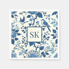Guardanapo De Papel Monograma Personalizado Chinoiserie Azul e Branco