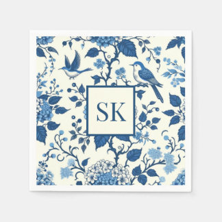 Guardanapo De Papel Monograma Personalizado Chinoiserie Azul e Branco