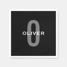 Guardanapo De Papel Monograma Personalizado Cinza Negra Nome Branco