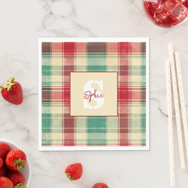 Guardanapo De Papel Monograma personalizado da xadrez de Natal (Insitu)
