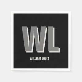 Guardanapo De Papel Monograma personalizado de Cinza e preto minimalis