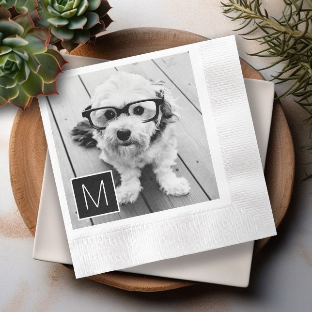 Guardanapo De Papel Monograma Personalizado de Colagem de Fotos Preto  (Personalized Photo Napkins)