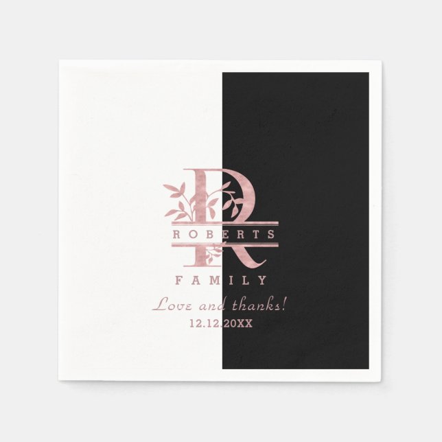 Guardanapo De Papel Monograma Personalizado de Divisão Dourada do Rosa (Frente)