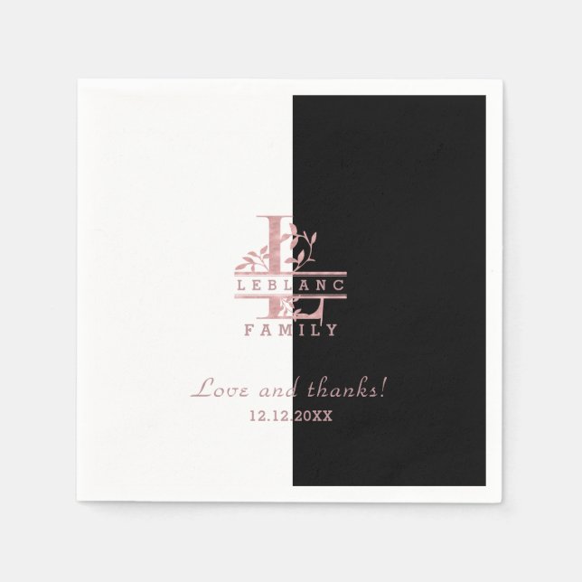 Guardanapo De Papel Monograma Personalizado de Divisão Dourada Moderna (Frente)