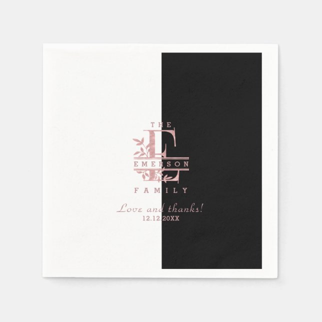 Guardanapo De Papel Monograma personalizado de divisão rosa Dourada E  (Frente)