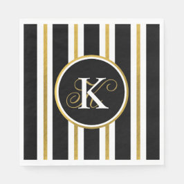 Guardanapo De Papel Monograma Personalizado de Stripes Negras e Dourad