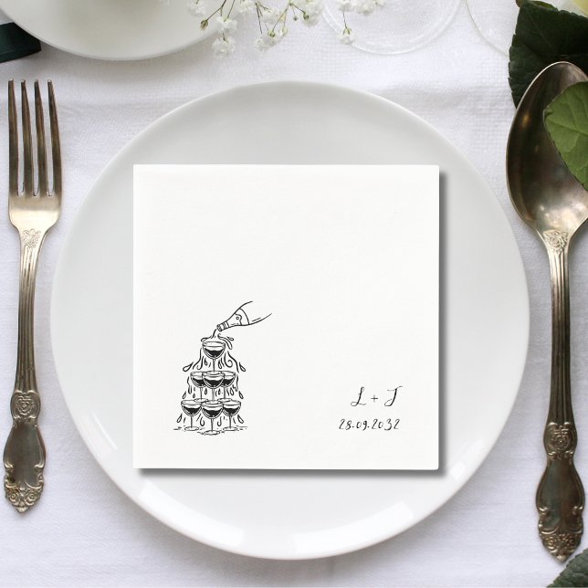 Guardanapo De Papel Monograma Personalizado de Torre de Champanhe Cock (Criador carregado)