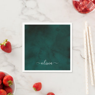 Guardanapo De Papel Monograma Personalizado em Aquarela Verde Esmerald